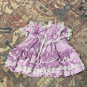 Vintage 80’s Lavender Ruffled Baby Dress with Lace Trim